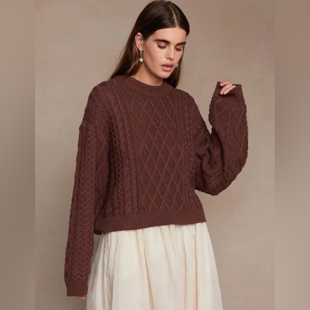 Chan Luu NWT Georgina Cable Knit Brown Sweater